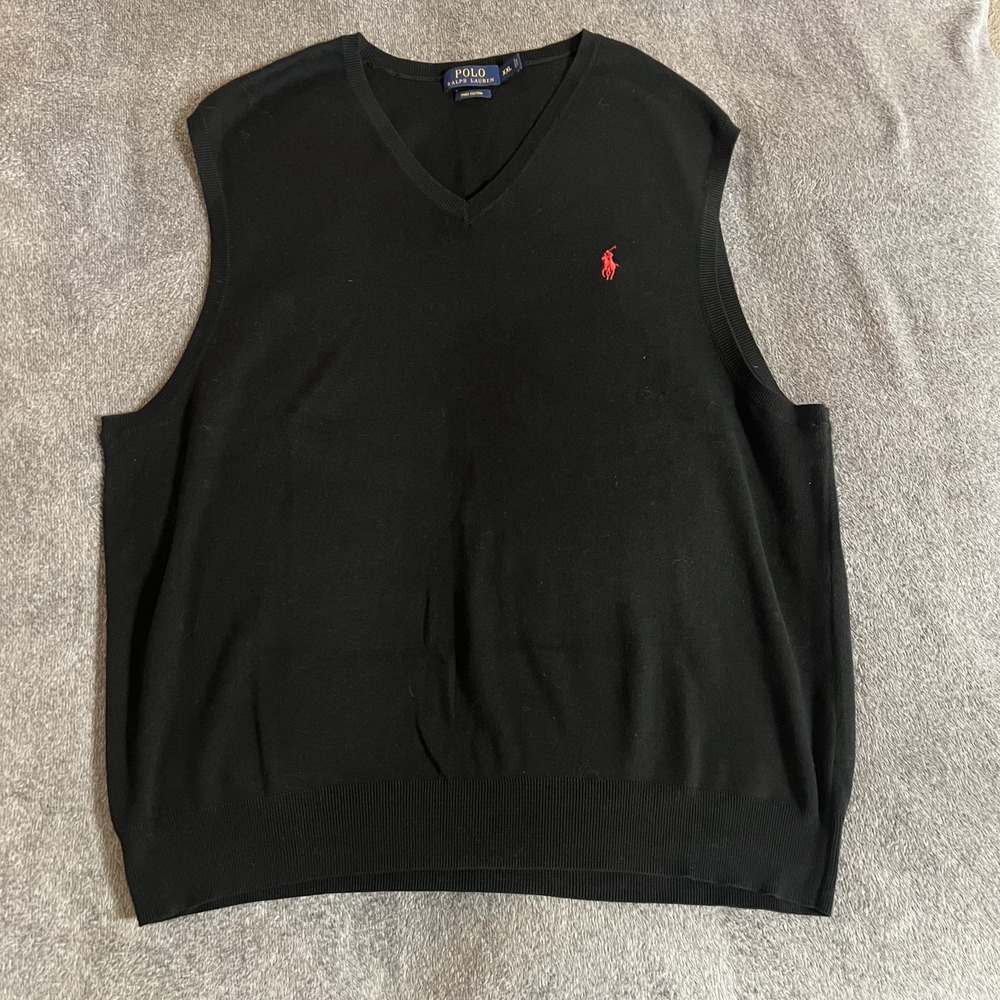 Polo Ralph Lauren Sweater Vest Pima Cotton Black Red Pony XXL Mens V-Neck Preppy